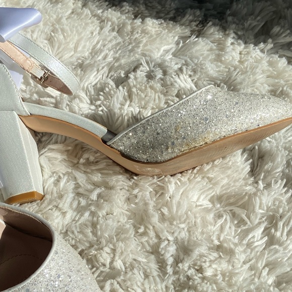 White Rock Glitter Block Heel w/ Back Satin Bow Wedding Shoe Size 6.5 - Picture 12 of 16
